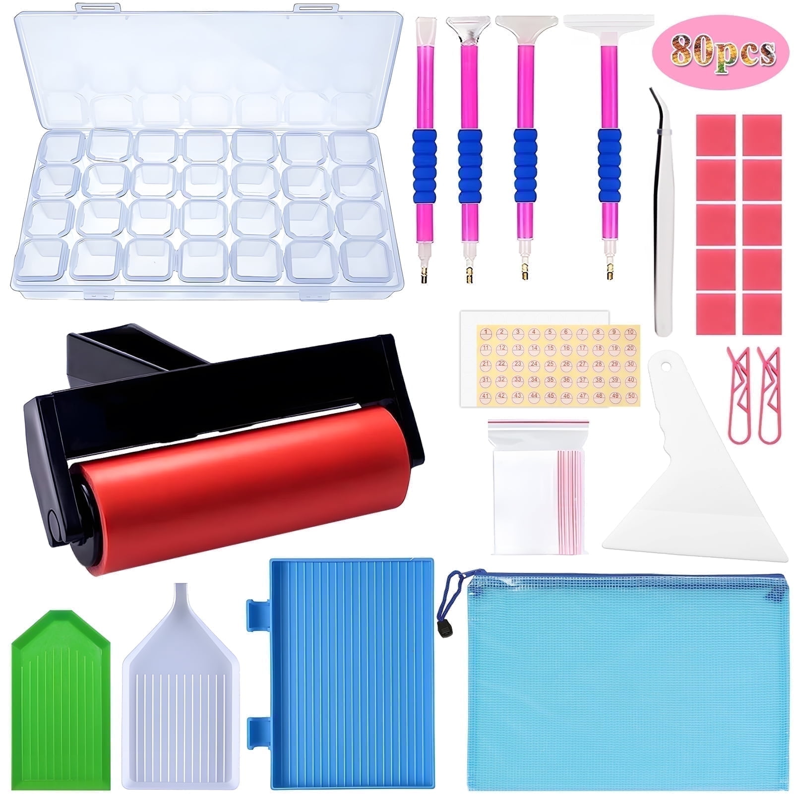 Yalumo 80pcs Diamonds Painting Tools and Accessories, 5D DIY Diamond Painting Kits, Painting Pens and Roller for Kids Adults with Storage Box