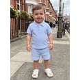 thumbnail image 4 of BemeyourBBs 2Pcs Toddler Baby Boy Summer Outfits Infant Baby Boys Summer Clothes Short Sleeve Lapel Collar Solid Color Jacquard Shirt Tops and Elastic Waist Shorts Set, 4 of 9