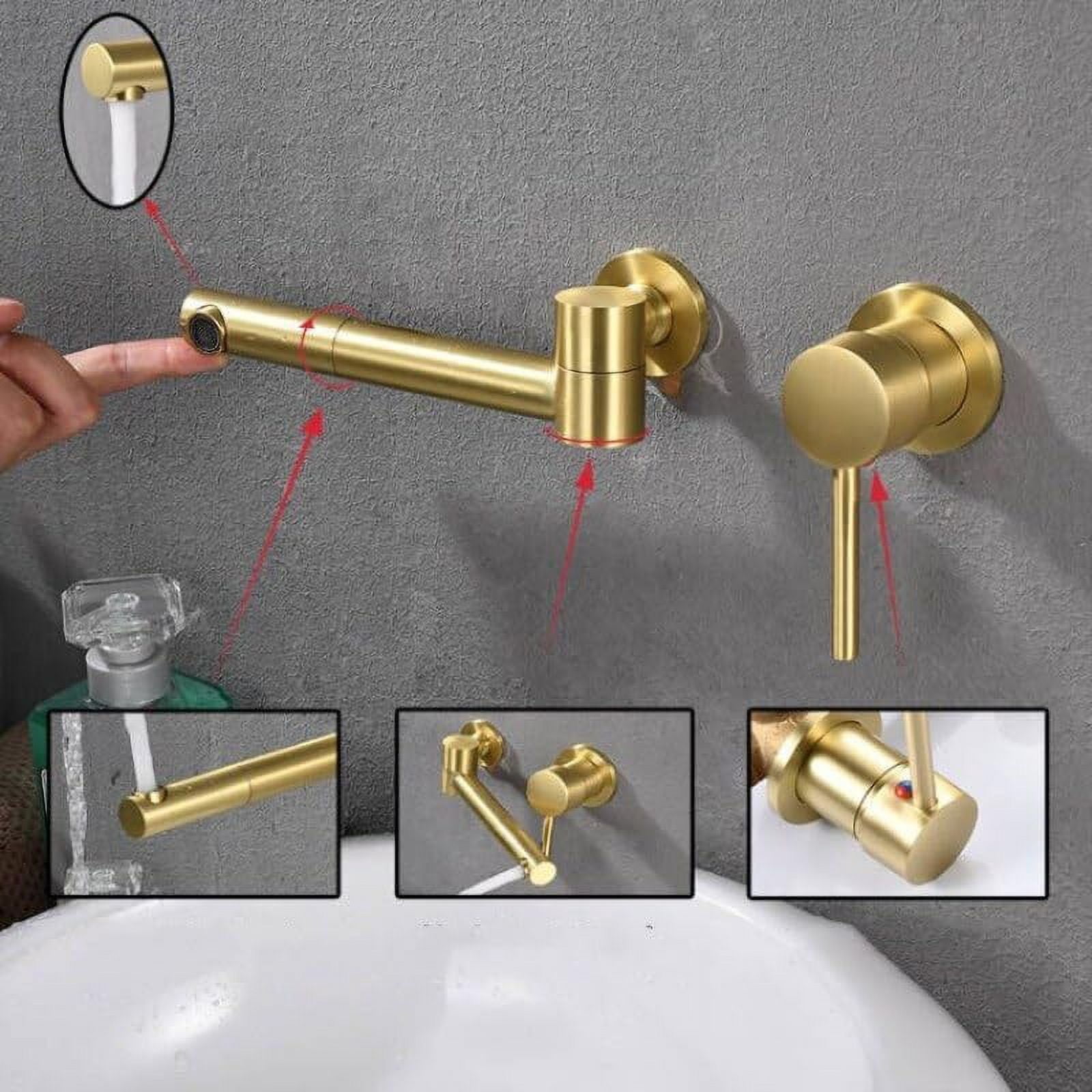 Basin Faucet Bathroom Single Lever Wall Mounted Sink Faucet Crane Rotation Brass Sink Faucet Hot and Cold Brush Gold