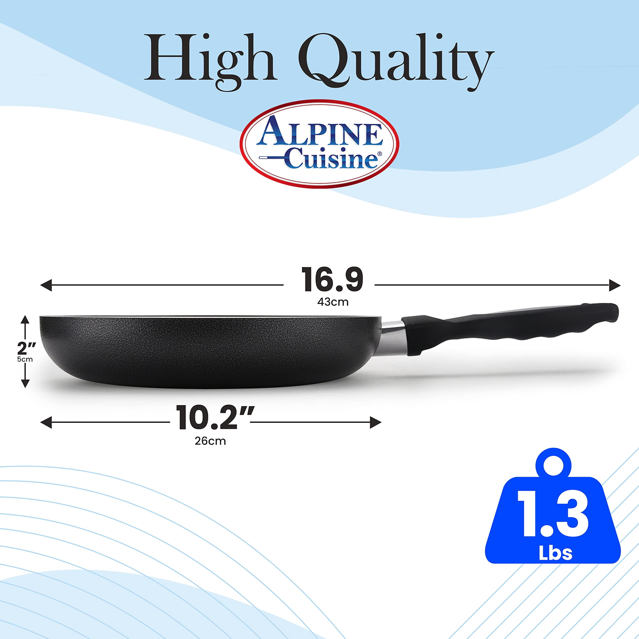 Alpine Cuisine 10 Inch Aluminum Kitchen Cookware Non Stick Frying Fry Pan, Gray