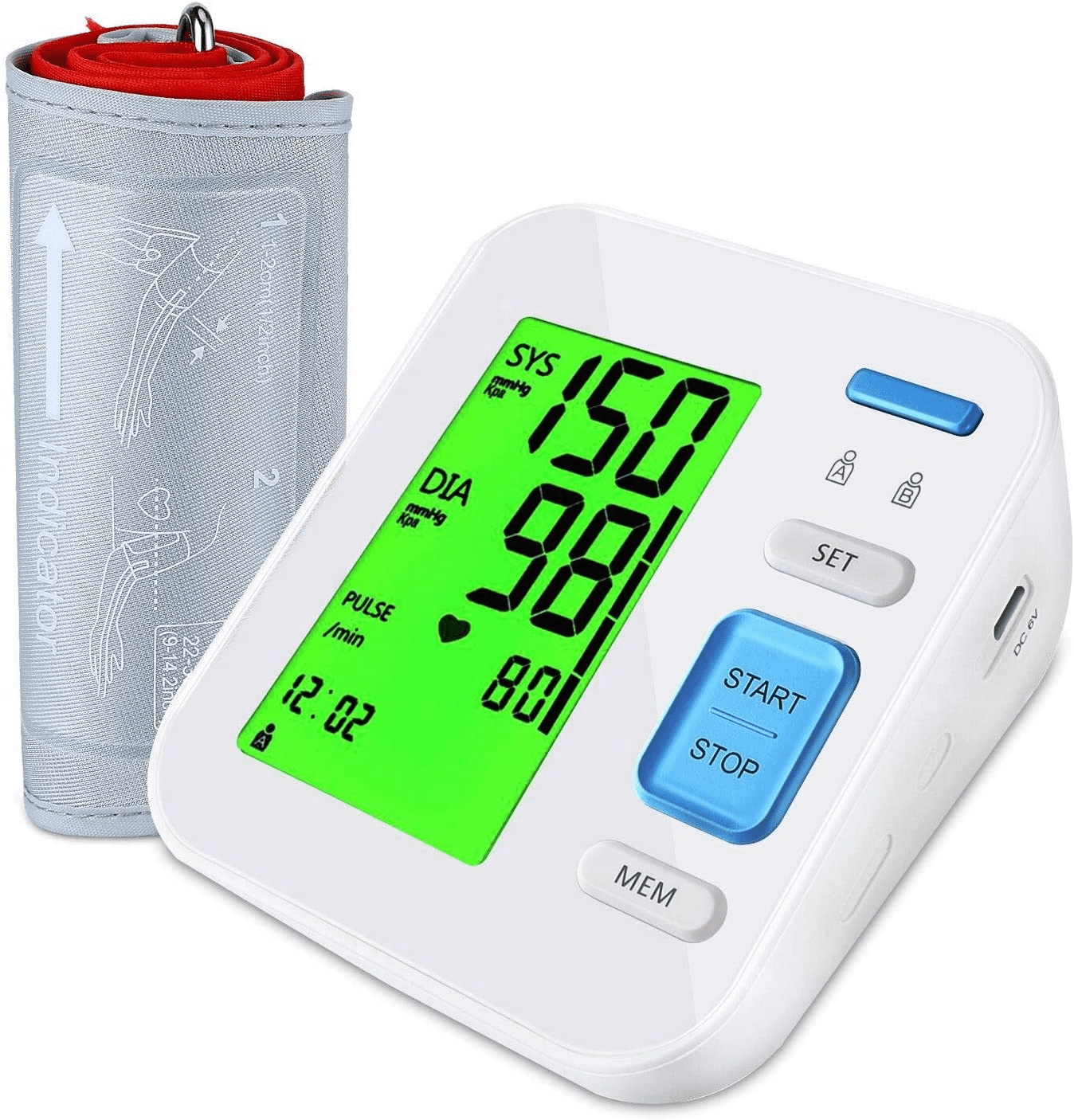 Upper Arm Blood Pressure Monitor, Automatic BP Machine 2 User Memory 3-Color Backlit Digital Display Pulse Rate Monitoring Meter Home Use Indicator w/ Adjustable Cuff, for Adult Pregnancy Parents