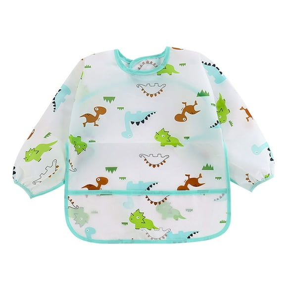 Rohuuque Long Sleeve Baby Bibs, Waterproof Bibs for Eating & Feeding, Toddler Baby Girls Boys Anti-Fouling Bibs with Cute Dinosaur Painting 3 Years Pink