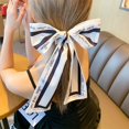 thumbnail image 1 of Fashion Printing Chiffon Check Grace Long Ribbon Bow Lady Headdress Scrunchie Ponytail Holder Tie Women Silk Scarves Hair Band, 1 of 4