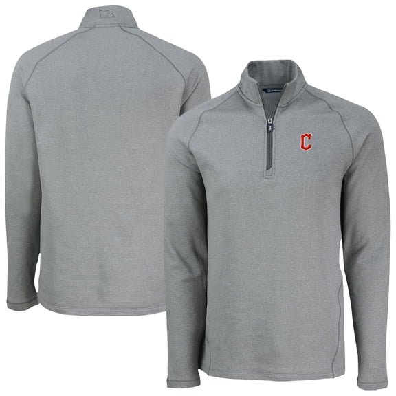 Men's Cutter & Buck Heather Gray Cleveland Guardians Peshastin Eco Fleece Recycled Raglan Quarter-Zip Top
