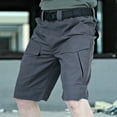 thumbnail image 3 of zeranth Men Summer Cargo Shorts Elastic Waist Button Zipper Fly Pockets Casual Shorts Straight Wide Leg Wear-resistant Short Pants, 3 of 7