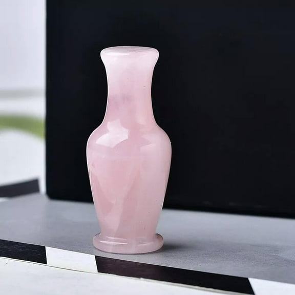 EOEMY Natural Pink Rose Quartz Carved Flower Vase Crystal Reiki Rock Aquarius Decor