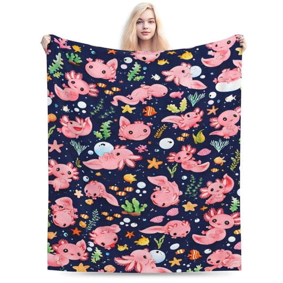 Axolotl Blanket for Girls Soft Cozy Lightweight Xmas Axolotl Gifts Throw Blanket for Couch Sofa Bed Living Room Home Navy Pink Decor for Boys Girls Kids Adults Gift 50x40