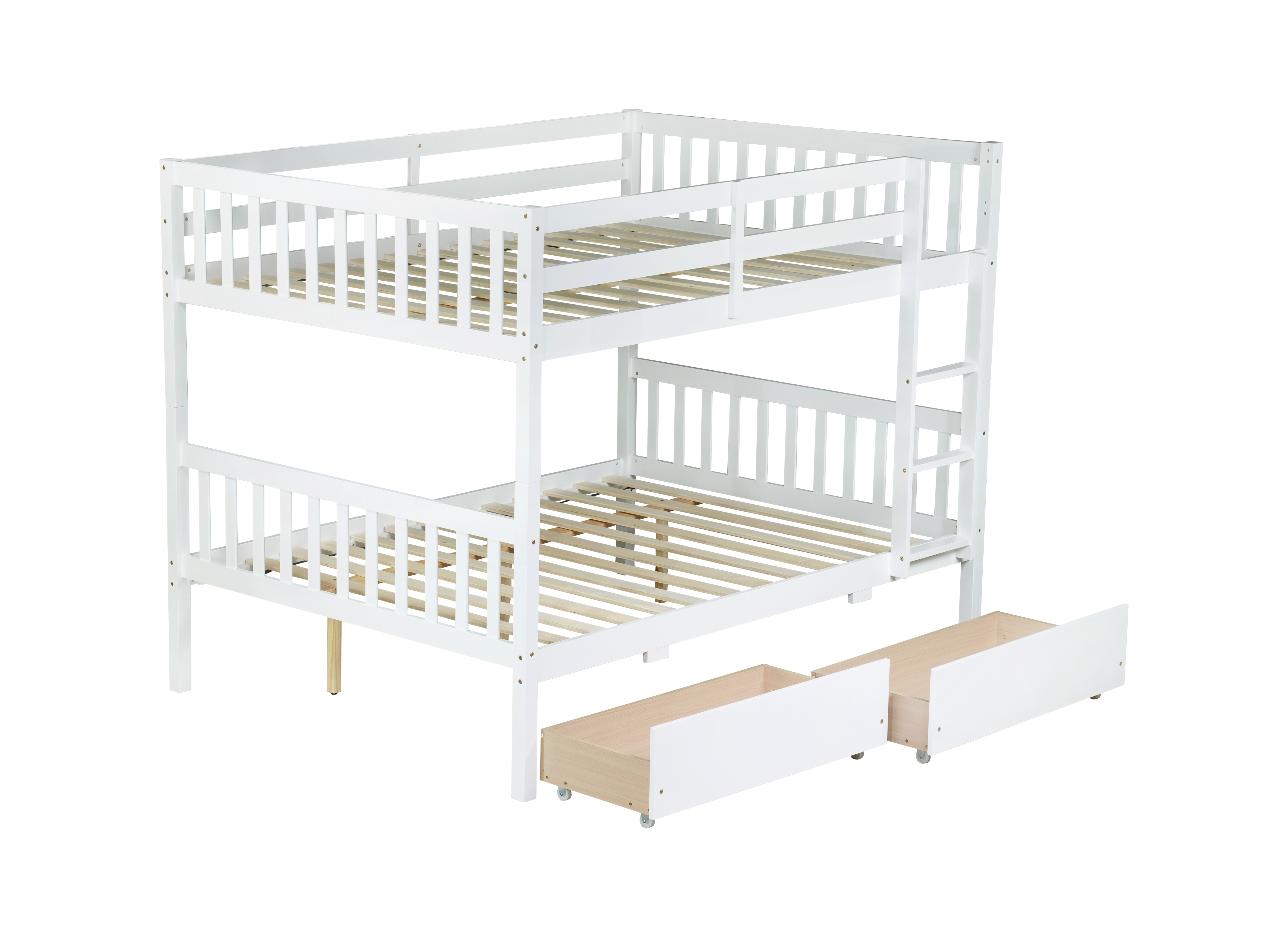Sailvan full Over full Rubber Wood Bunk Bed with 2 Drawers, Convertible into 2 full Beds with Ladder