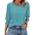 thumbnail image 7 of Posijego 3/4 Length Sleeve Women's Tops Smocked Cuffs Dressy Casual Blouses Womens Summer Shirts, 7 of 7