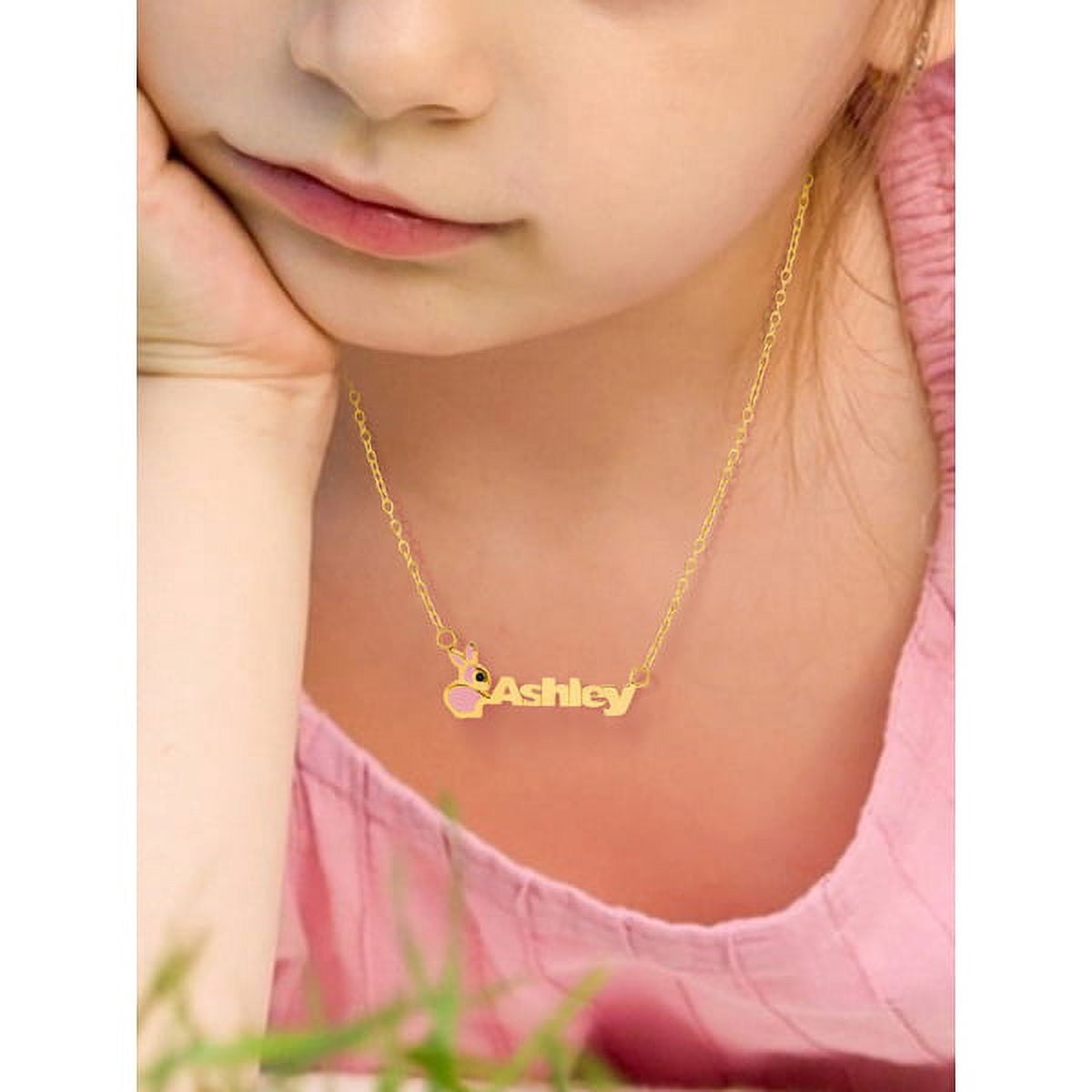 Personalized Children's Name Necklace with Pink or White Enamel on Bunny Motif