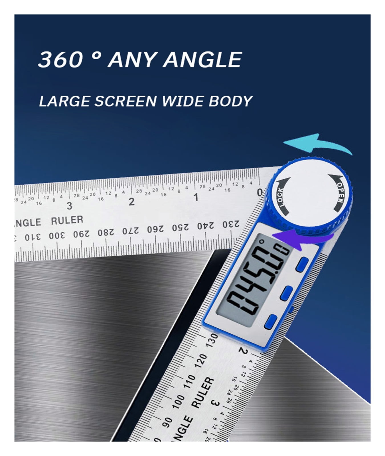 Two in One Digital Display Angle Ruler Multifunction Large Screen Display Plastic Protractor Caliper ,Water-Proof & Dust Resistant