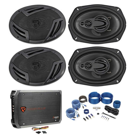 (4) Rockville RV69.4A 6x9" 2000w 4-Way Car Speakers 4-Channel Amplifier Amp Kit