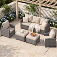 thumbnail image 2 of UDPATIO Patio Furniture Set, 5 Pieces Wicker Outdoor Couch with Chairs, Ottomans and Thick Cushions for Backyard, Khaki, 2 of 8