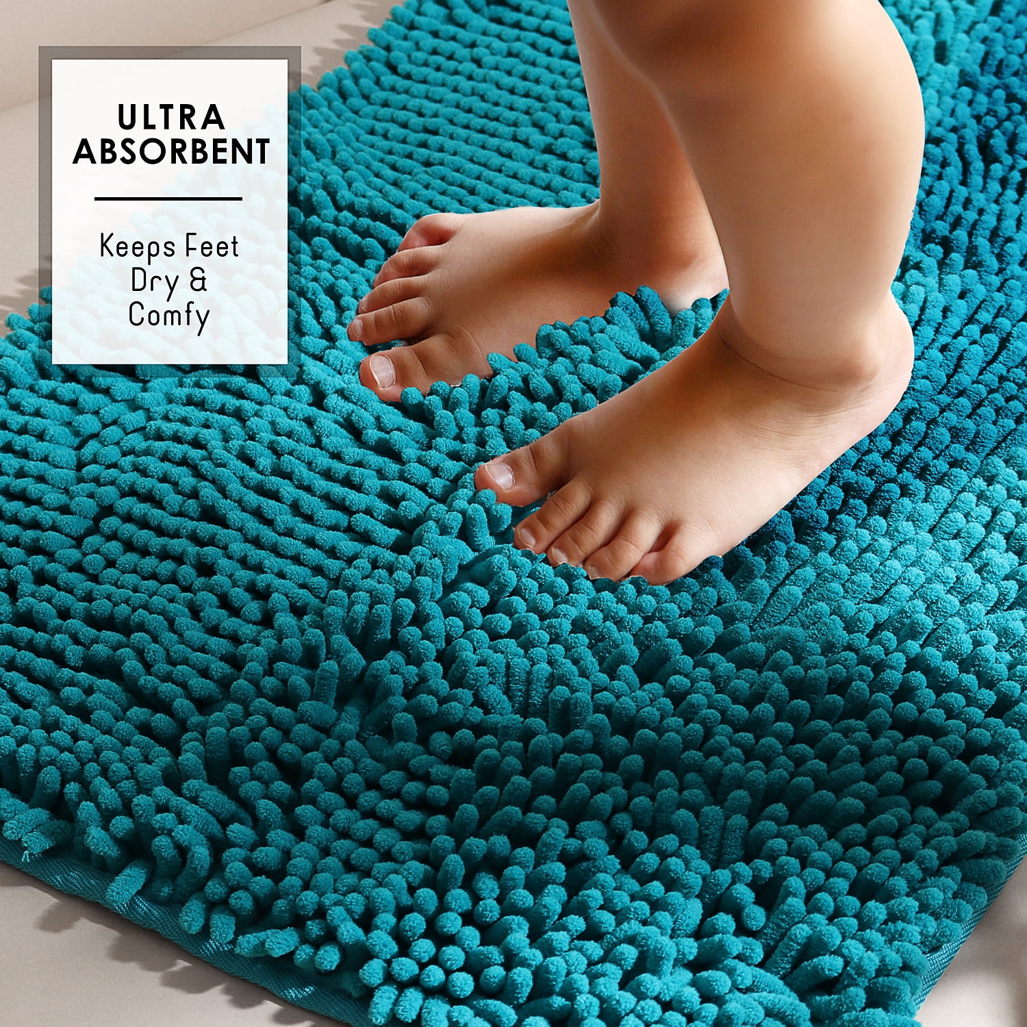 Lammaloe Chenille Bathroom Rugs Non Slip Bath Mat, 24×36 Ultra Absorbent, Soft & Machine Washable Bath Mats for Bathroom, Teal