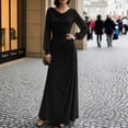 thumbnail image 6 of Shihyeh Women's Elegant Pleated Long Sleeve Flowy Evening Dress, Solid Color Chic Gown, Soft Stretchy Party Dress, 6 of 7