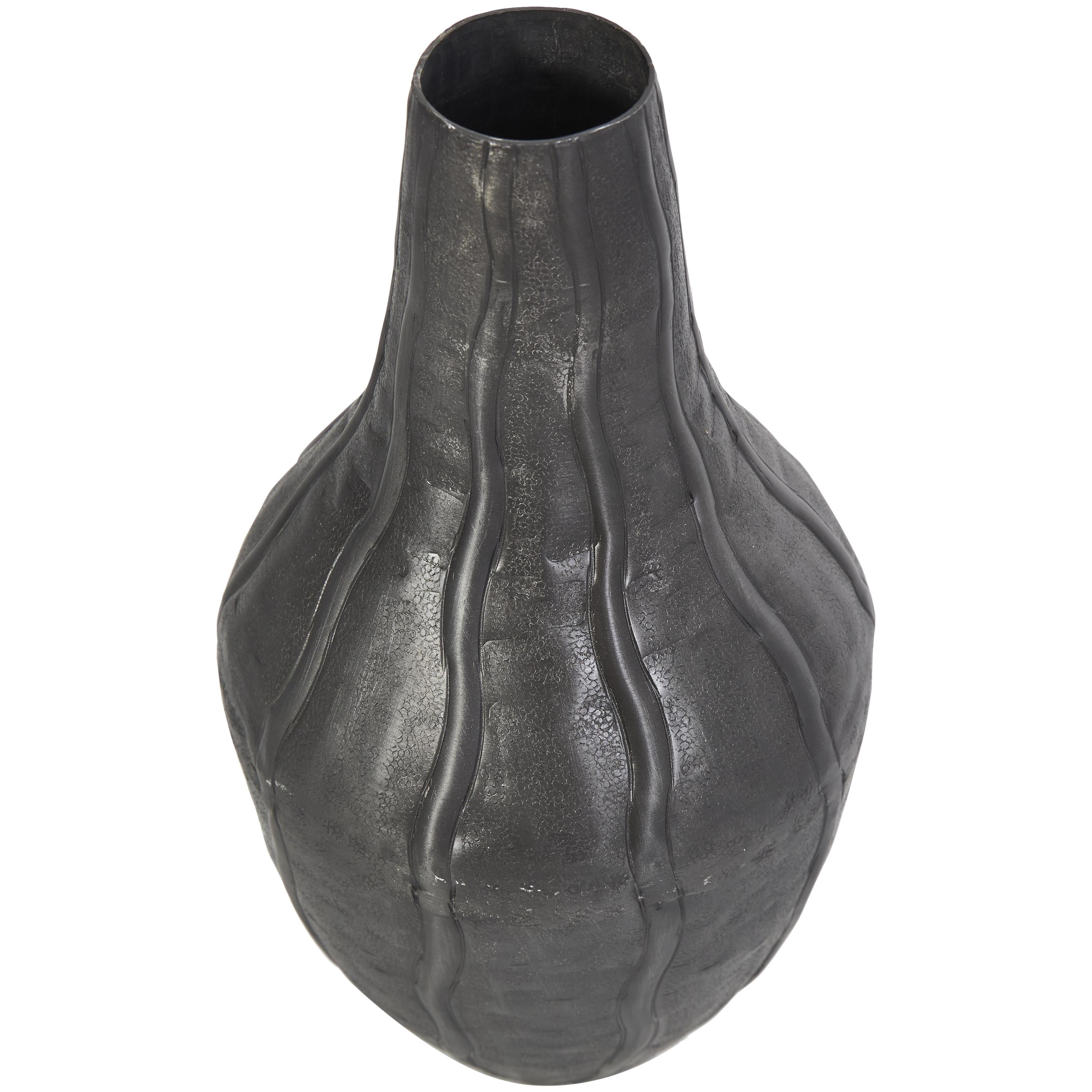 DecMode 13" Snakeskin Inspired Black Metal Vase with Dimensional Wavy Accents