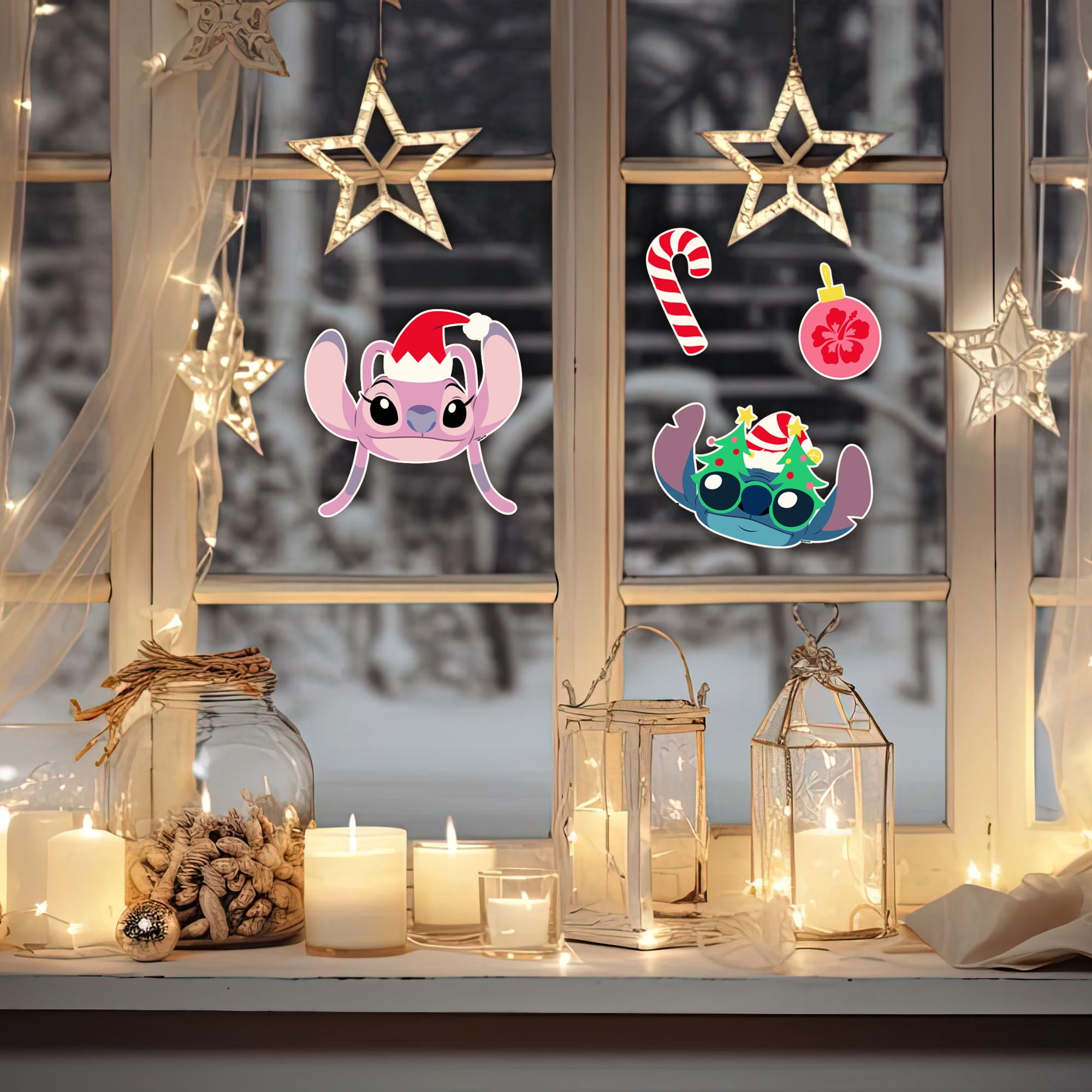 Disney Stitch & Angel Christmas Window Clings – Holiday Static Window Decorations