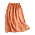 thumbnail image 2 of Women's Casual Midi Skirt, Solid Color Elastic Drawstring Waist Long Skirt, Loose Fit Flowy Cotton Linen Blend Skirt for Beach Holiday and Daily Wear Orange L, 2 of 4