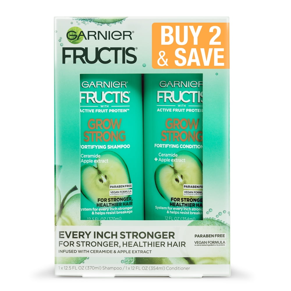 Garnier Fructis Fortifying Shampoo and Conditioner Set with Ceramide, Apple, 12.5 fl oz