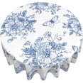 thumbnail image 3 of Spring Floral Tablecloth Round 60 Inch Ruitic Butterfly Table Cloth Waterproof Fabric Farmhouse Blue White Flower Tablecloths Decorative for Holiday Home Party Wedding Picnic, 3 of 6