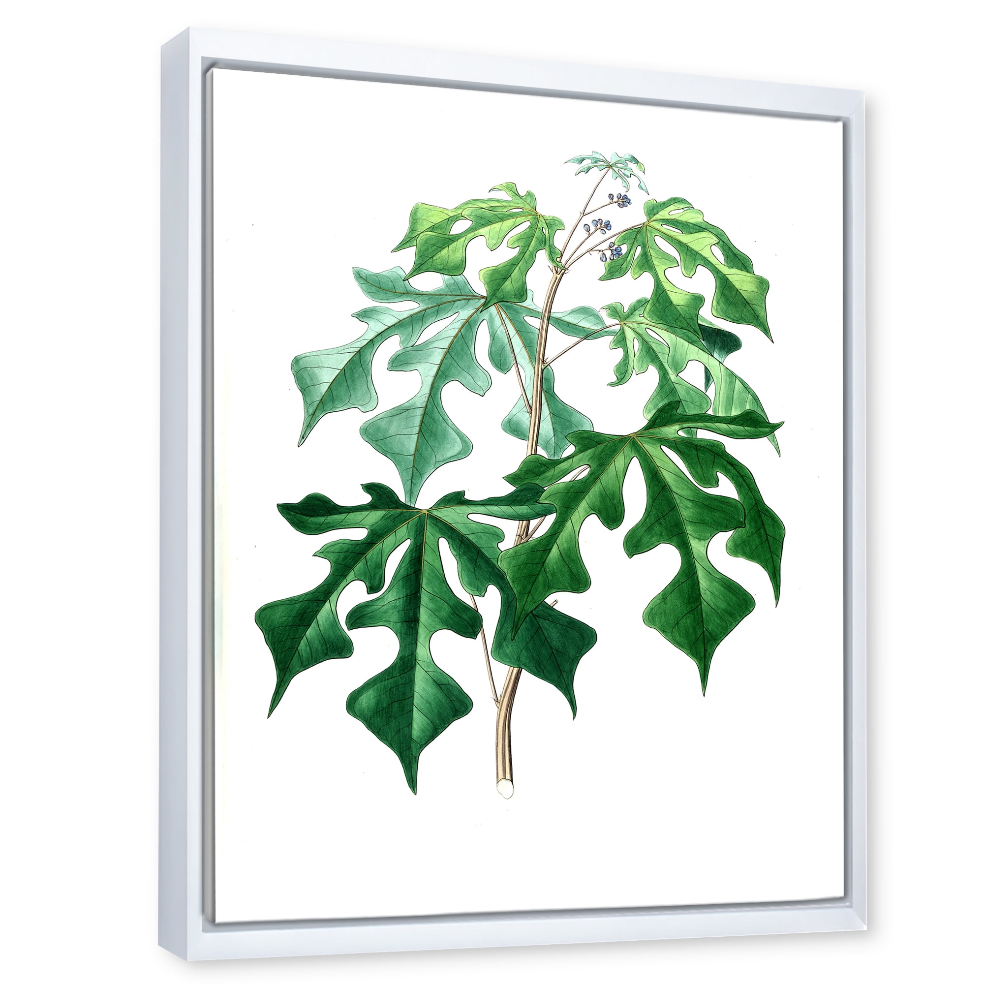 Designart 'Ancient Green Leaves Plants II' Traditional Framed Canvas Wall Art Print
