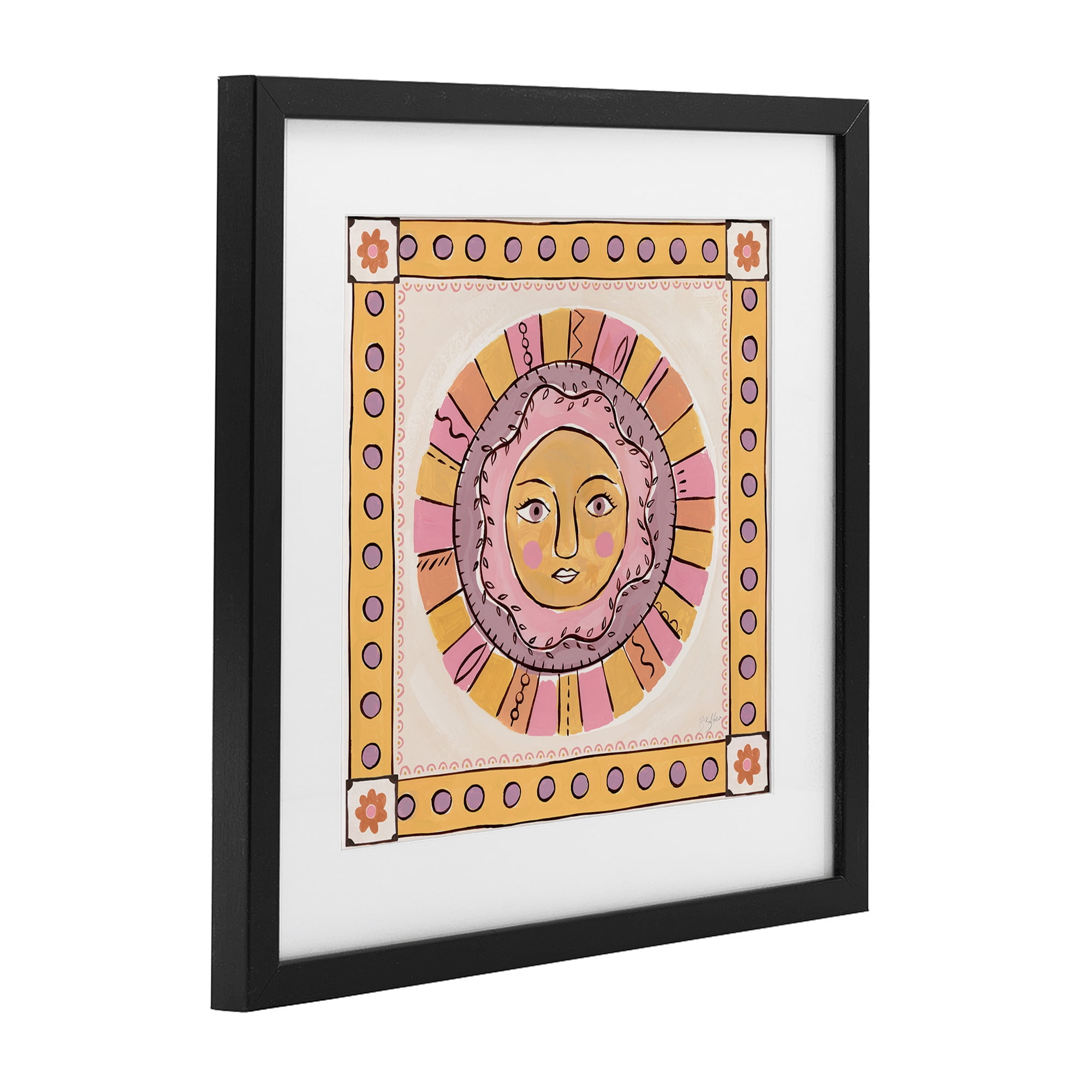 Stupell Industries Pastel Sun Face with Border Black Framed Print Under Glass, design by Two If By Sea Studios