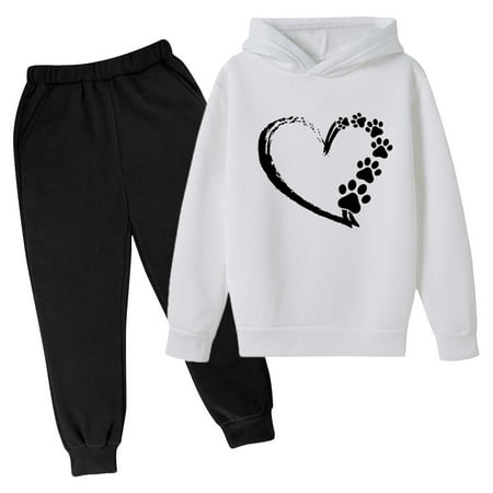 

Meresysid Toddler Kids Long Sleeve Girls And Boy Children Casual Print Tops Hooded Set White