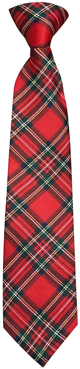 Boys Red Christmas Plaid 11 inch Clip-On Neck Tie