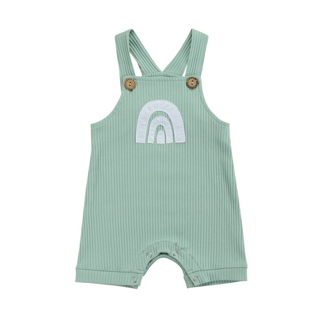 Xingqing Summer Newborn Baby Girls Boys Rompers 6 Colors Rainbow Printed Strap Sleeveless Button Jumpsuits