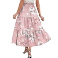 thumbnail image 4 of Summer Skirt for Women Drawstring Elastic High Waisted Skirts Trendy Floral A Line Swing Skirt Vacation Wear, 4 of 6