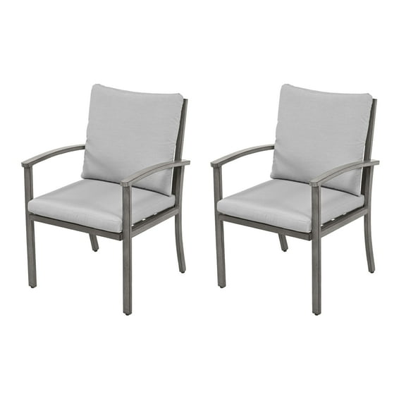HAPPATIO Outdoor Dining Chairs Set of 2, Patio Dining Chairs with Thick Cushion, High Backrest and Curved Armrest, Aluminum Frame for All Weather, Grey