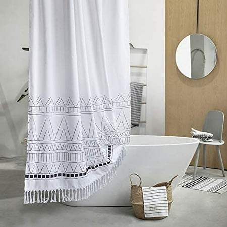 Boho Fabric Shower Curtain 84 Inch Extra Long Tassel Striped Bathroom With 4 Length Fringe Trims Black Grey White Bath Sets Bohemian Decor 72 X Canada Boho Fabric Shower Curtain 84 Inch, Black Grey And White Shower Curtain Striped