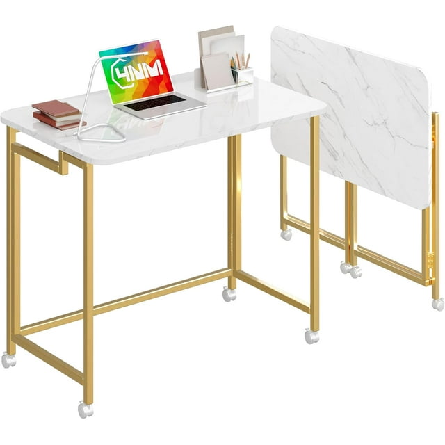 Petit Bureau d'Ordinateur Mobile Roulant, Chariot Pliant pour Portable avec Roues, Table de Bureau Portable pour Petit Espace, Canapé-Lit - Rustique et