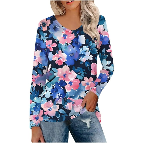 Utoimkio Long Sleeve Blouses for Women Plus Size V Neck Shirts Casual Striped Print Lightweight Loose Fit Tee Tops for Women