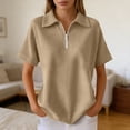 thumbnail image 3 of Polo Shirts for Women with Zip Collared Short Sleeve Waffle Solid Casual Womens Summer Tops Dress Shirts, 3 of 5
