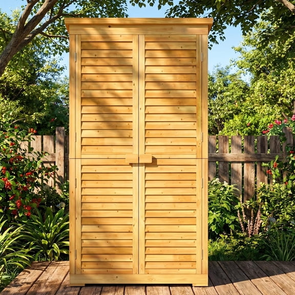 63.2" Outdoor Storage Cabinet with Lockable Double Doors, Waterproof Fir Wood, Natural