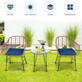 thumbnail image 5 of Patiojoy 3PCS Patio Rattan Furniture Set with Round Tempered Glass Top Table & 2 Rattan Armchairs Navy Cushions, 5 of 8