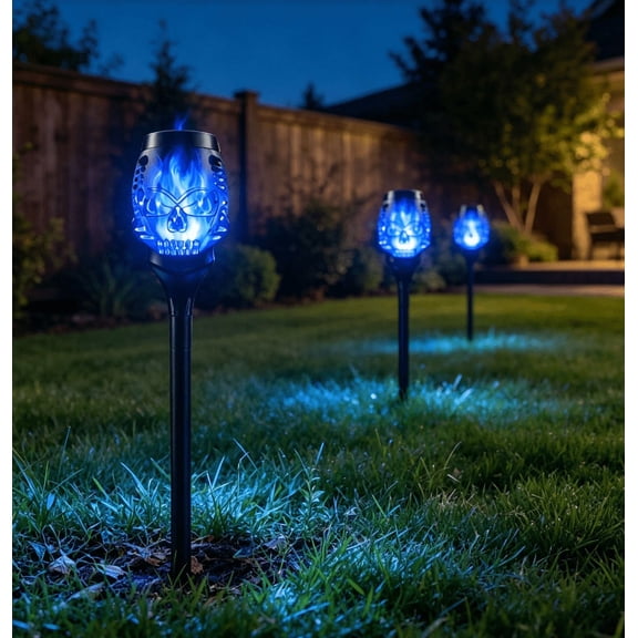 Solar Halloween Skull Torch Light Flickering Flame Effect Stake Light for Outdoor Yard Lawn Decor