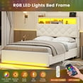 thumbnail image 3 of Twin Size Girl Bed with LED Lights & Charging Station,Platform Twin Size Princess Bed Frame with 4 Drawers, Velvet Upholstered Storage Headboard,No Box Spring Needed,Easy Assembly, Beige, 3 of 8