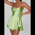 thumbnail image 4 of Mono Elegante de Satén para Mujer, de Verano, Sin Mangas, con Espalda Descubierta, Tirantes Finos y . Verde Fluorescente S, 4 of 6