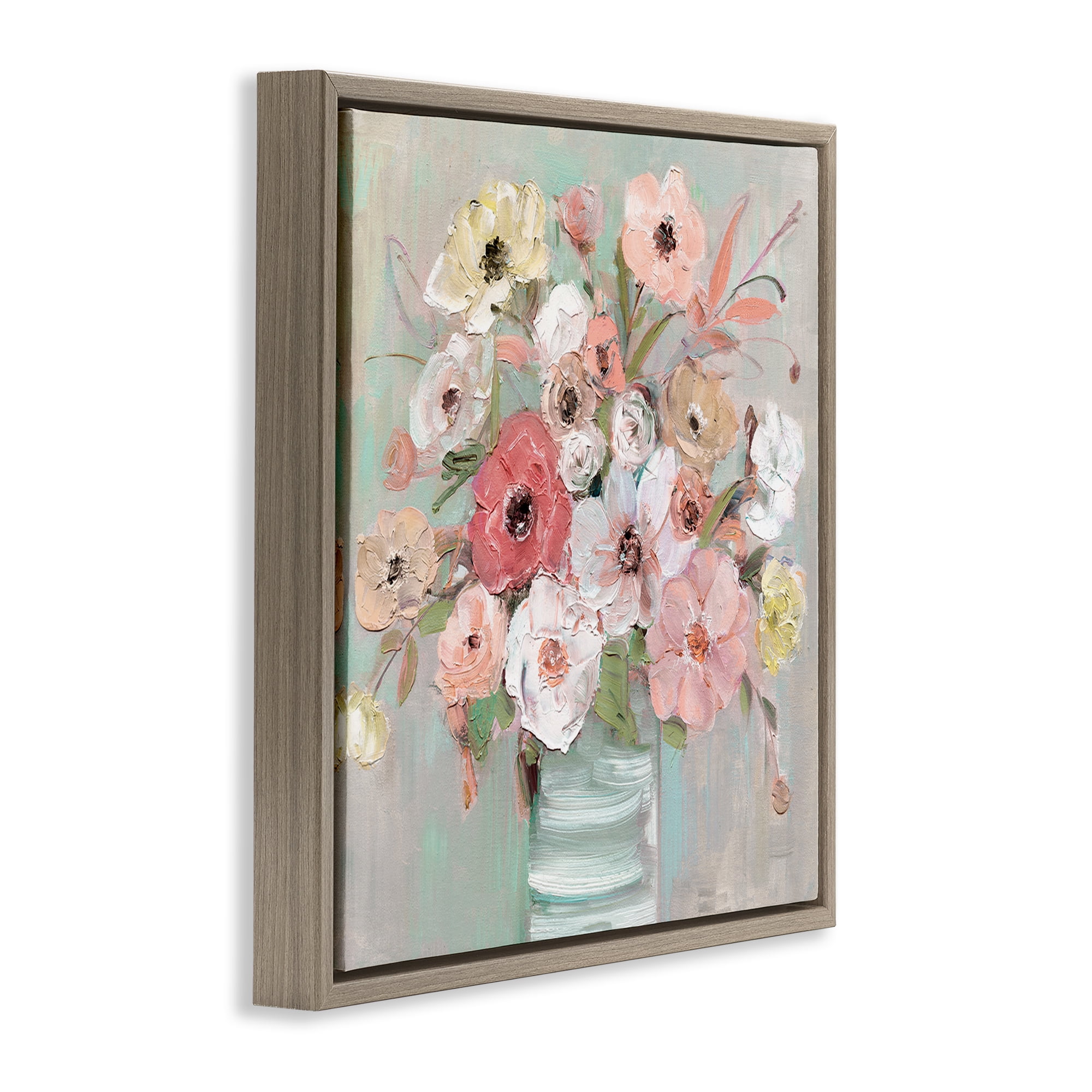 Stupell Industries Pastel Flower Forms Vase Brown Framed Floater Canvas Wall Art, design by Sally Swatland