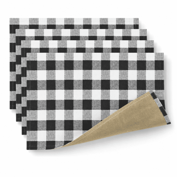 4pcs Placemats,Table Linens,Home Decors for Kitchen & Dining,Black & White Plaid,11 x 17"