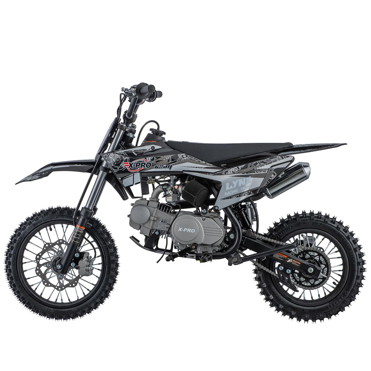 X-Pro Brand New 125cc Gas Pit Dirt Bike with 4-Speed Manual Transmission, Kick Start, 14"/12" Tires!