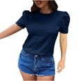 thumbnail image 2 of SELONE Summer Tops for Women Short Sleeve Tops Blouses Regular Fit T Shirts Puff Sleeve Pullover Tees Tops Solid T-Shirts Crew Neck Tops Casual Blouses Easy Care Soft Breathable Pullover Tops Blue S, 2 of 6