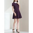 thumbnail image 5 of MODA NOVA Junior's Peter Pan Collar Puff Sleeves Above Knee Plaid Grid Dress, 5 of 6