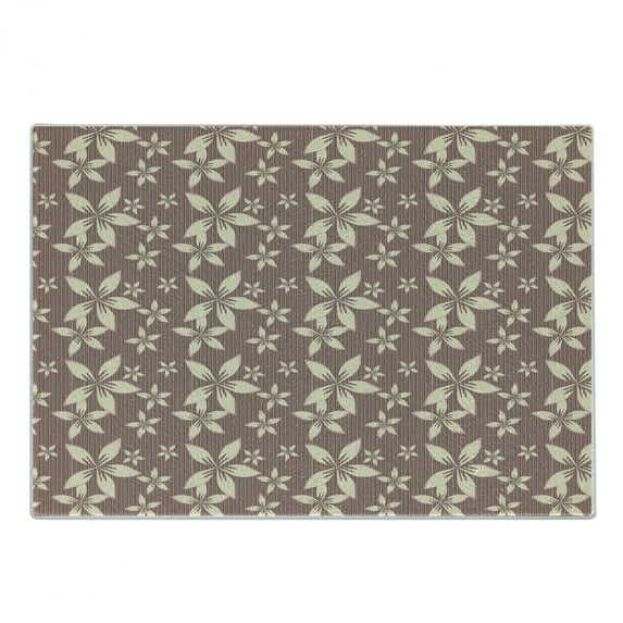 Floral Cutting Board, Shabby Form Blossoms over Abstract Pastel Striped Background, Decorative Tempered Glass Cutting and Serving Board, Small Size, Warm Taupe Pale Pink, by Ambesonne