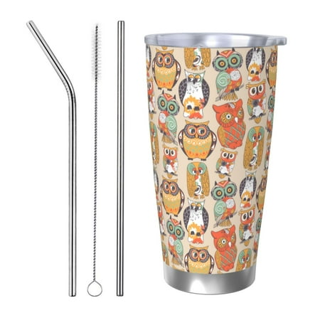 

Vsdgher Colorful Owls 20 Oz Stainless Steel Vacuum Insulated Travel Mug Coffee Cup for Home Office Outdoor Works Great for Ice Drinks and Hot Beverage -Straw Three-piece Set