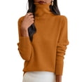 thumbnail image 4 of Womens Sweaters Turtleneck Long Sleeve Pullover Casual Knitted Pullover Warm Cozy Tops Fall Winter Clothes Saffron M, 4 of 6