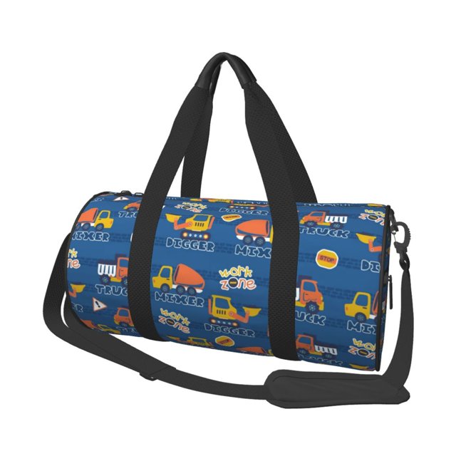 Fotbe Construction Vehicles Pattern Foldable Sports Gym Bag with Wet Dry Pocket, Travel Bag, Large Capacity Duffel Bag, Splash Proof Carry on Bag, Overnight Bag, Weekender Bag