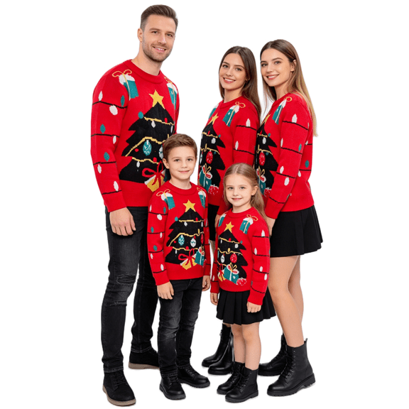 Family Matching Christmas Sweater Crewneck Long Sleeve Knitted Pullover Tops for Couples